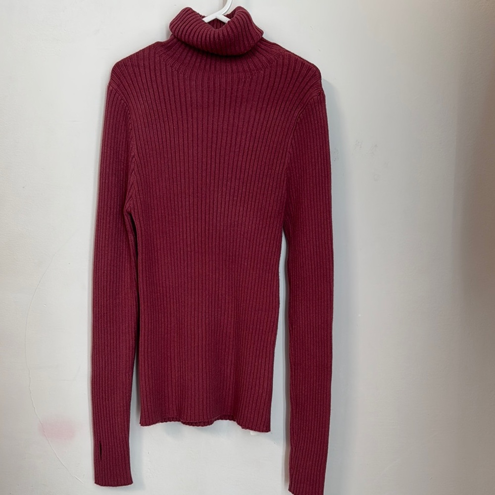 Red Ribbed Cowl Neck Sweater